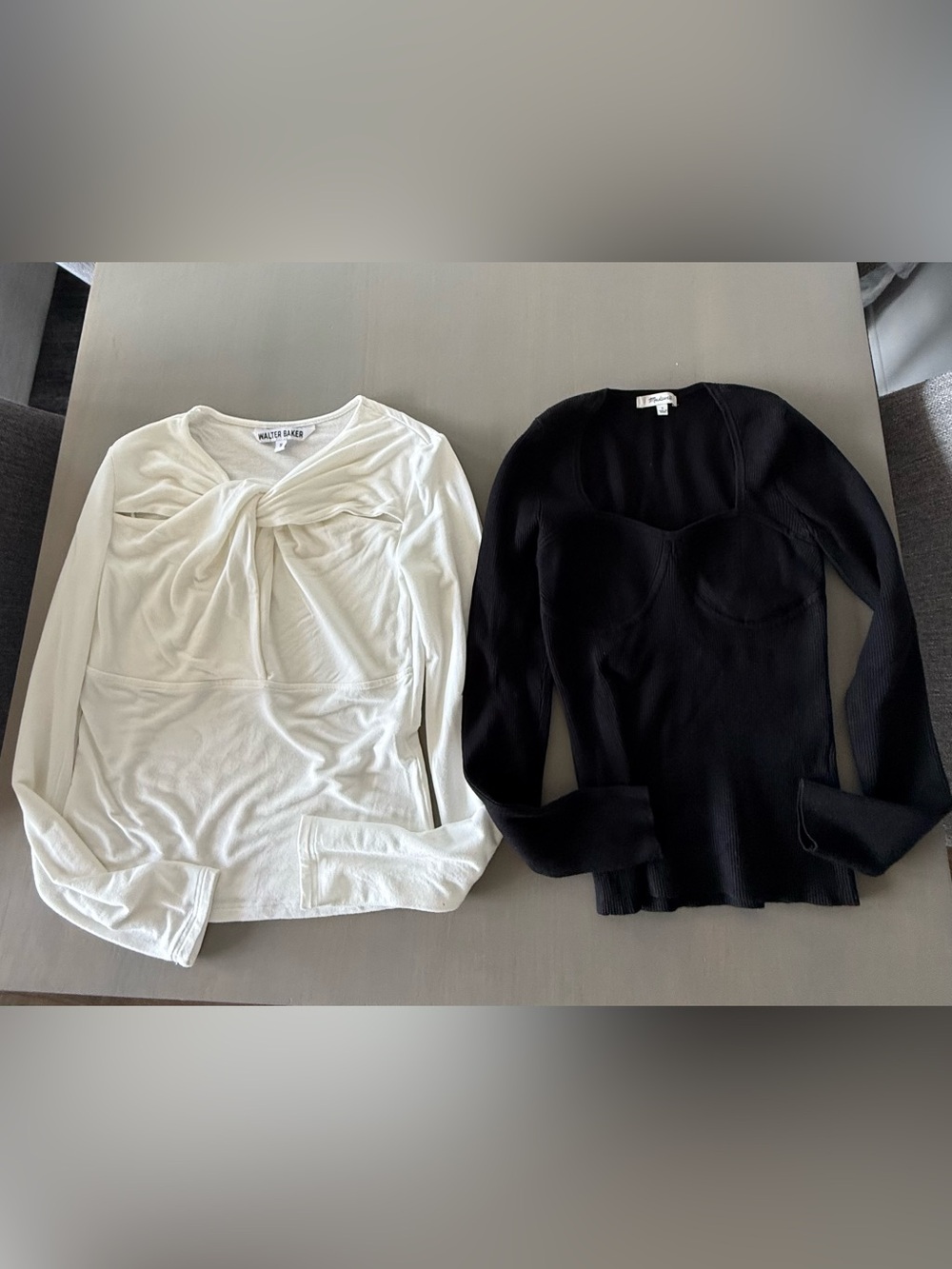 Madewell Black Long Sleeve Corset & Walter Baker White Twist-Front Top Size S